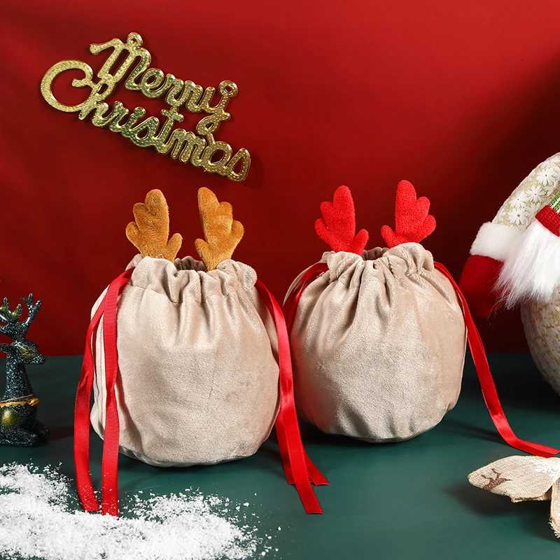 Christmas Antlers Bags Cute Velvet Draw String Candy Bags Bunny Gift Packing Bags XMAS Bags Party Decoration 2025 NavidadM251113-image-1084489549