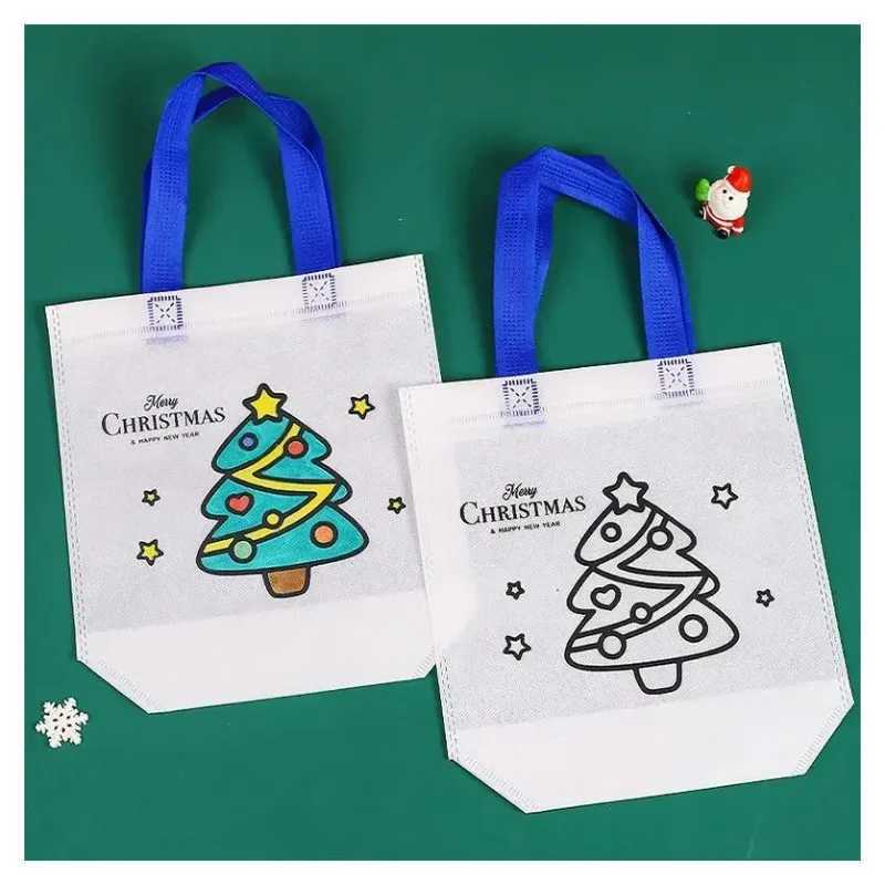 10-50PCS Christmas DIY Graffiti Bags Cartoon Non Woven Handbags for Kids Arts Crafts and Xmas Party Supplies M251113-image-1084491649