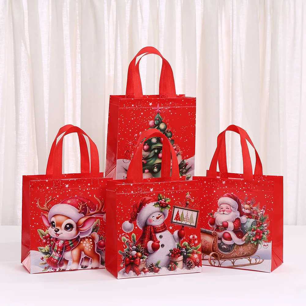 StoBag Christmas Non Woven Bags Red Santa Reindeer Gift Wrapping Bags Reusable Tote Bags for Sweets Holiday Candy TreatM251113-image-1084492341