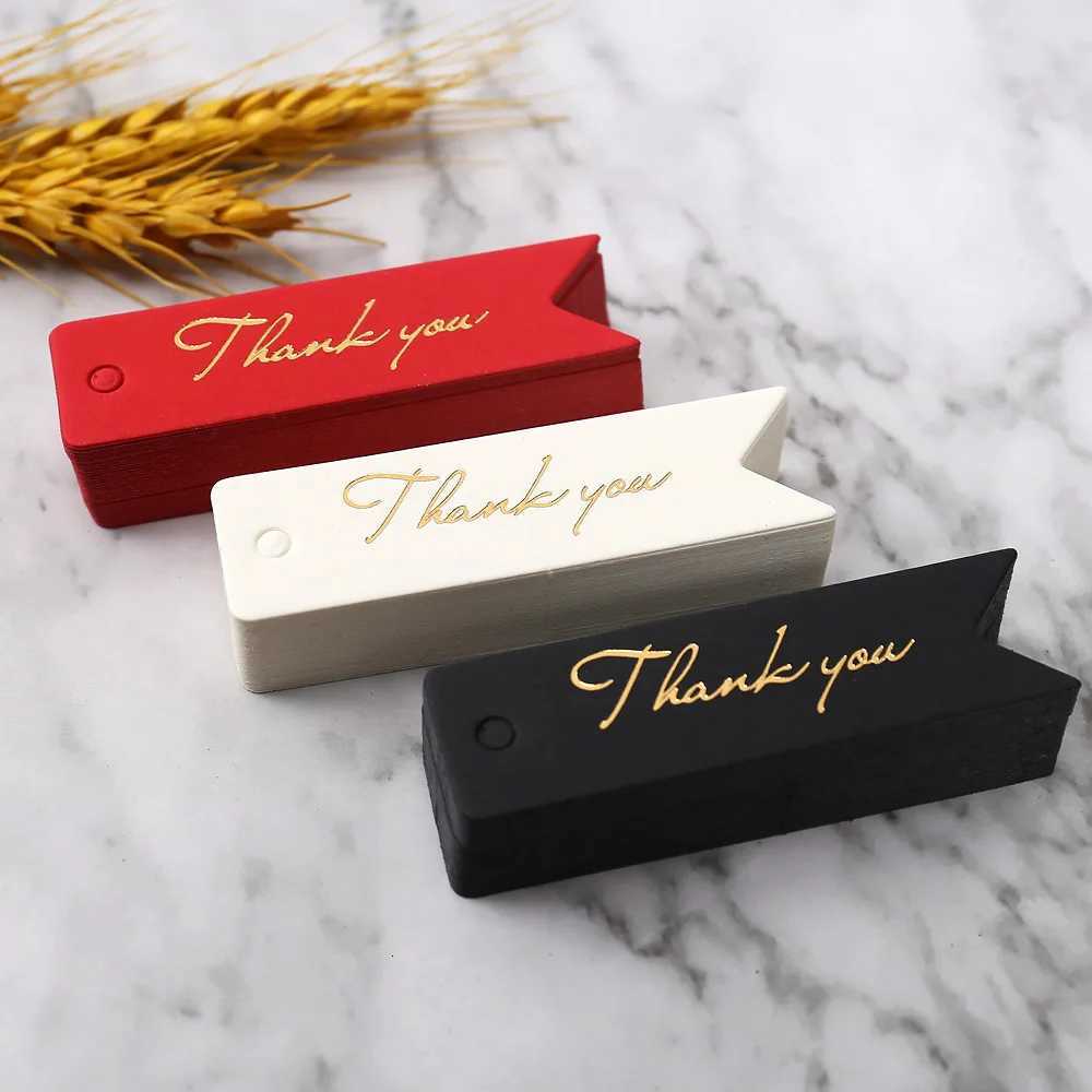 Gift Tags Thank You Cards 50pcs 7x2cm White Kraft Black Red Paper Labels Wedding Birthday Christmas Party Packaging Supplies M251113-image-1084490204