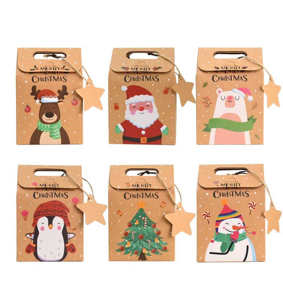 6/12/24Pcs Christmas Candy Gift Box with Tag Kraft Paper Cookie Snack Packing Bags 2024 Xmas Party Home Decoration New Year 2025 M251113-image-1084489605
