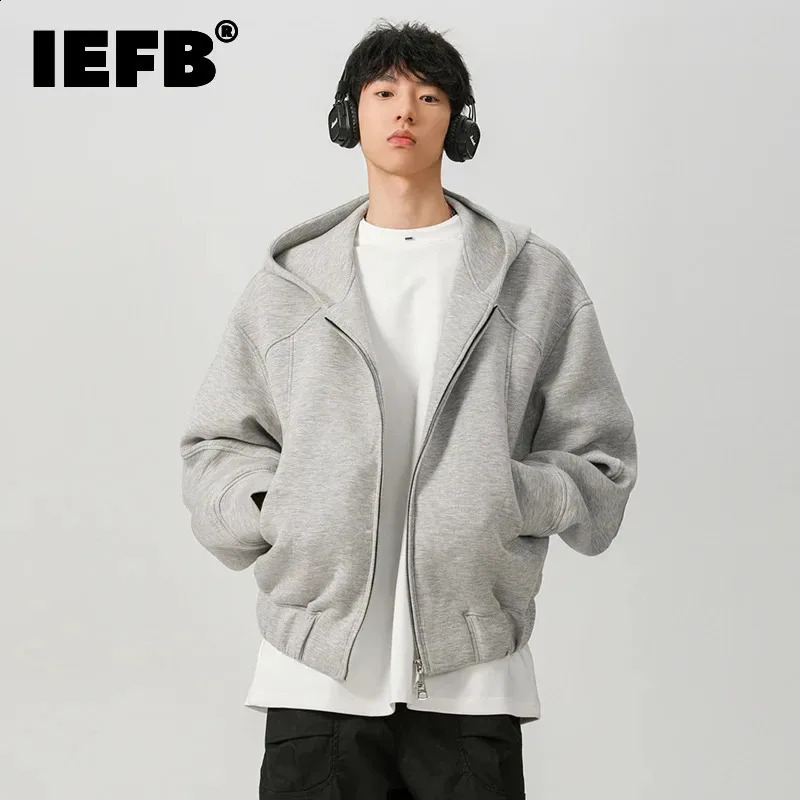 IEFB Spring Mens Hoodie Zipper Structure Solid Color Loose Short Sleeve Sportswear 9W590 250409Z