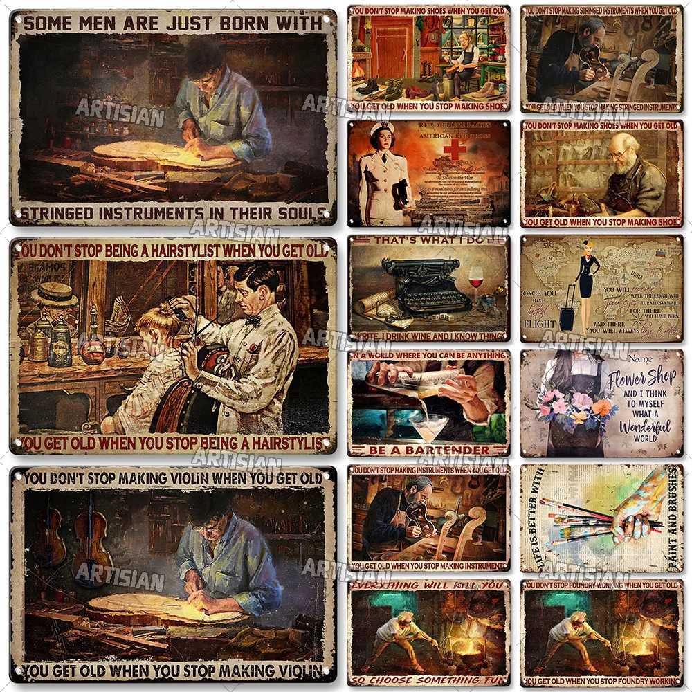Artisian Job Work Metal Plaque Shoemaker Tin Sign Barista Hairstylist Luthier Painter Chef Decorative PlateWall Decor Garage BarM251114-image-1084655108
