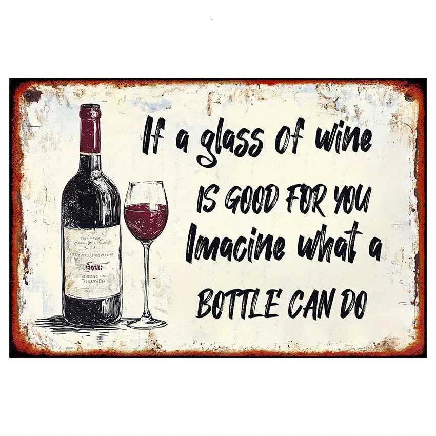 Vintage Imagine What a Bottle Can Do Metal Tin Sign - Rustic Iron Wall Art with Wine Quote es Indoor/Outdoor Decor for HomeM251114-image-1084650955