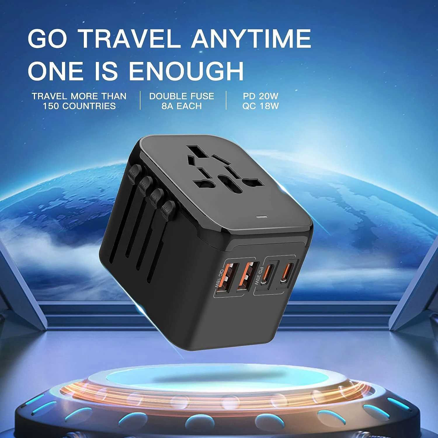 PD20W International Power Adapter 2 USB-C 2 USB-A Fast Charging Travel Charger Outlet Adapter for Europe EU UK USA AUBlack L251114SDD5-image-1084591405