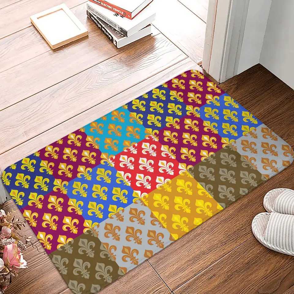 Lily Flower Fleur De Lis Floor Door Bath Kitchen Mat Anti-Slip Outdoor Doormat Toilet Entrance Carpet Rug C251114-image-1084691644