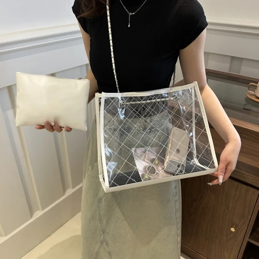 Large Capacity Transparent Shoulder Bag Summer Underarm Bag Waterproof Composite Bag Korean Style Storage Beach Portable Tote 251114