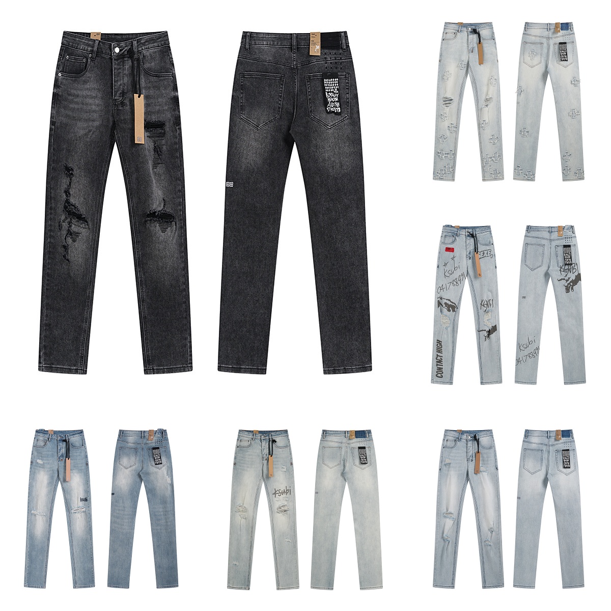 jeans de créateur jeans ksubi jeans décontractés déchirés motard slim jeans droits kusbi jeans en denim ksubi jeans skinny empilés pantalon rétro