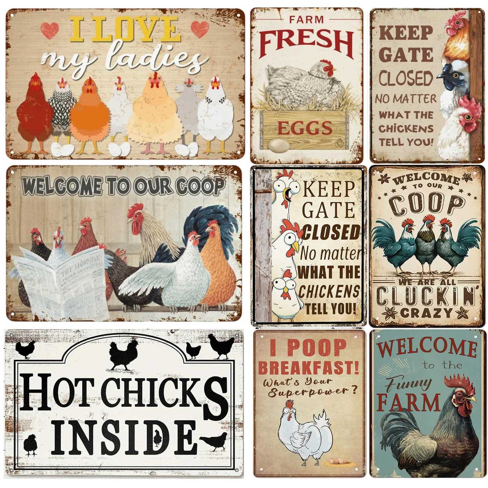 Chicken Coop Metal Signs-Chicken Accessories for CoopsChicken Coop Decor Aluminium Sign Chicken Gifts for Chicken Lovers12X8M251114-image-1084651006