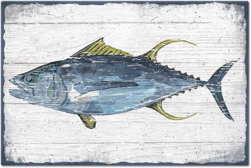 a1GLOBLELAND Tuna Fish Vintage Metal Tin Sign Plaque Poster Retro Metal Wall Decorative Tin Painting Signs for Home Kitch-M251114-image-1084653688