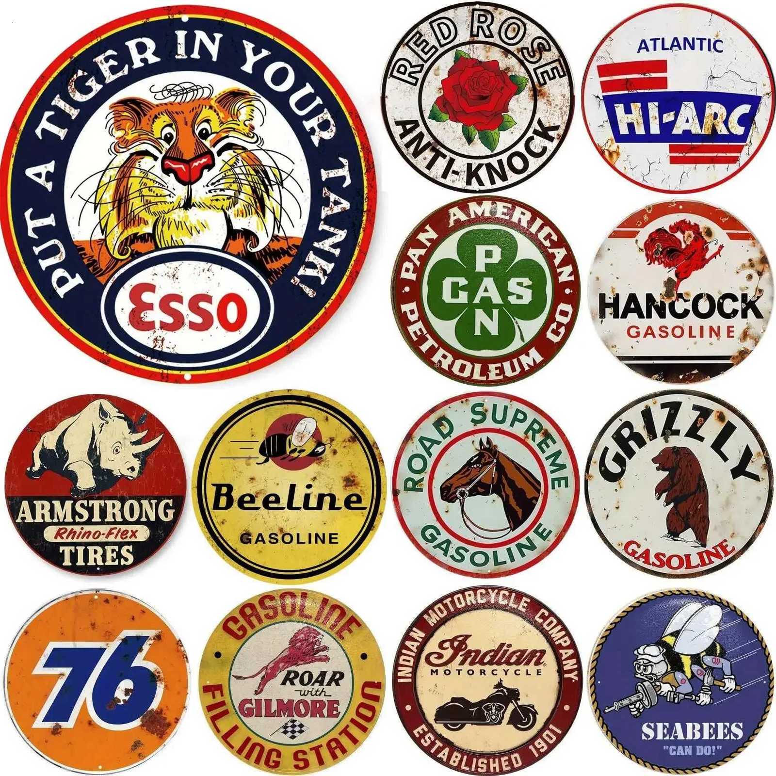 Vintage Round Motor Oil Gasoline Metal Sign Iron Painting Plaque Funny Parlor Retro Garage Club Restaurant Kitchen Wall DecorM251114-image-1084652099