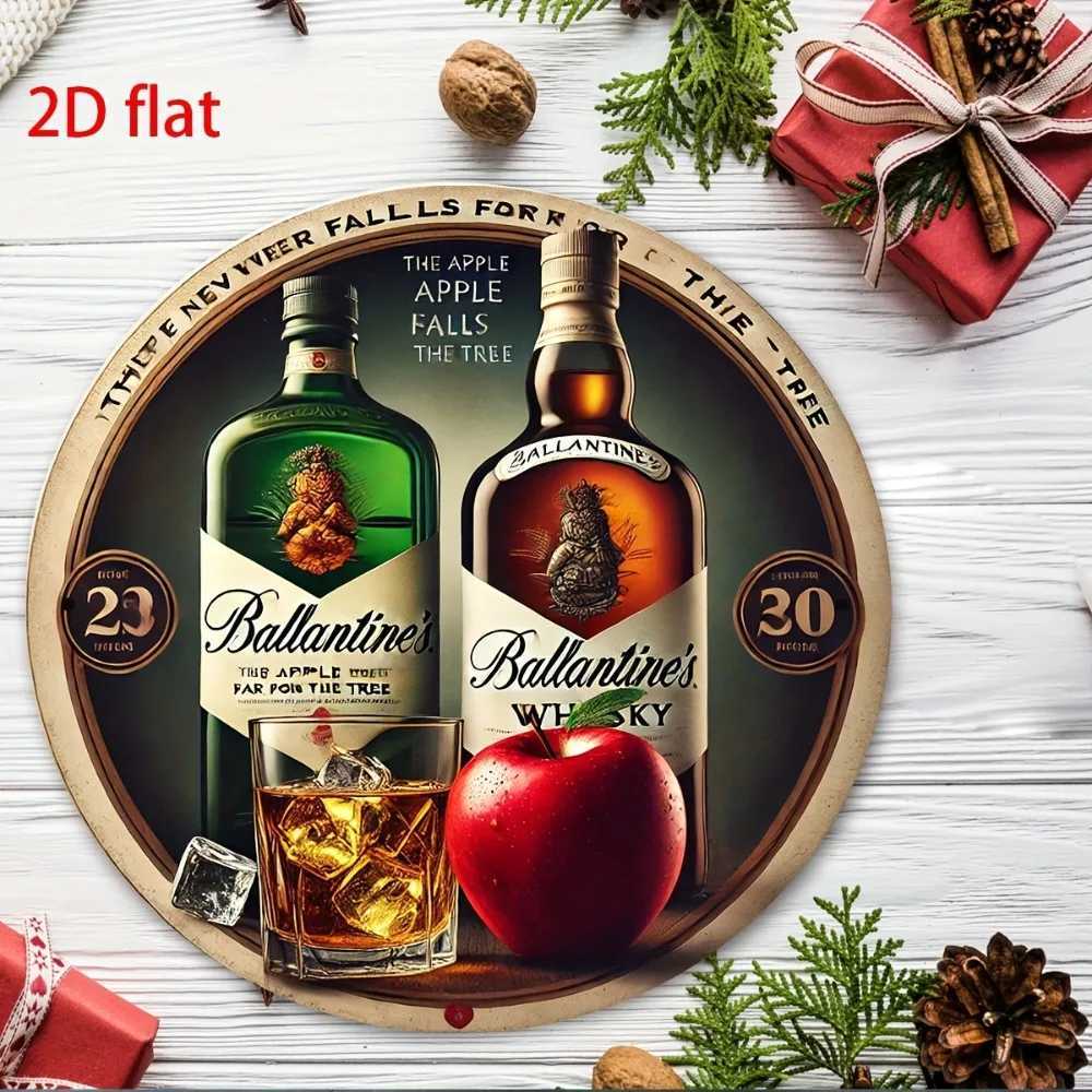 2D Flat Vintage Ballantines Scotch Whisky Aluminum Sign - 8x8 Circular Retro Metal Plate Bar Cafe DecorM251114-image-1084651391