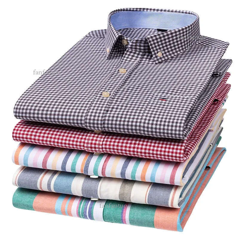 Gestreept poloshirt met lange mouwen - Oxford-katoenen overhemd met knopen voor heren in geruite streepontwerpen maten M-7XL