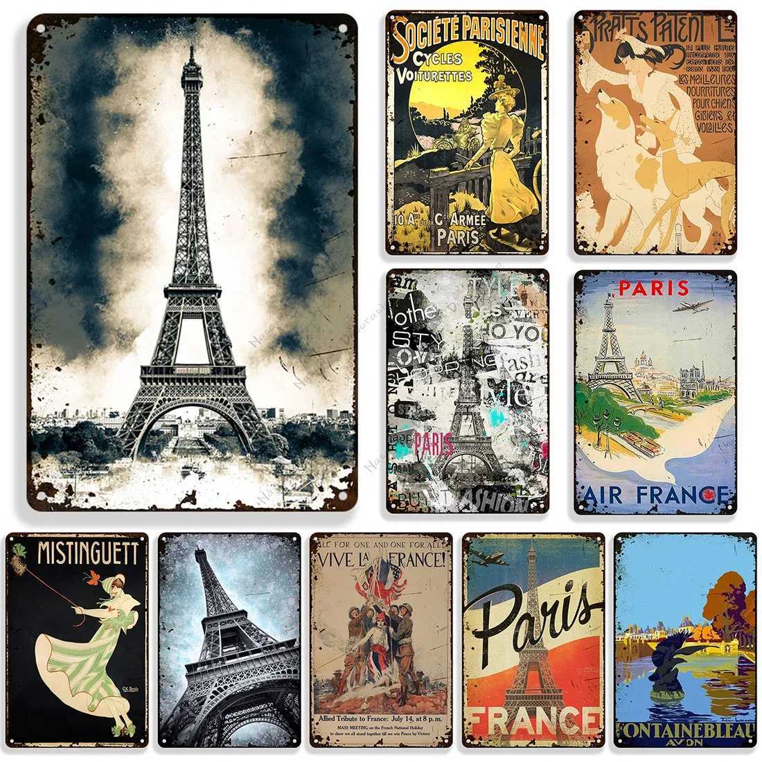 France Poster Travel Metal Poster Eiffel Tower Decorative Sign Paris Retro Metal Sign Wall Plate Home Garage Industrial DecorM251114-image-1084653858