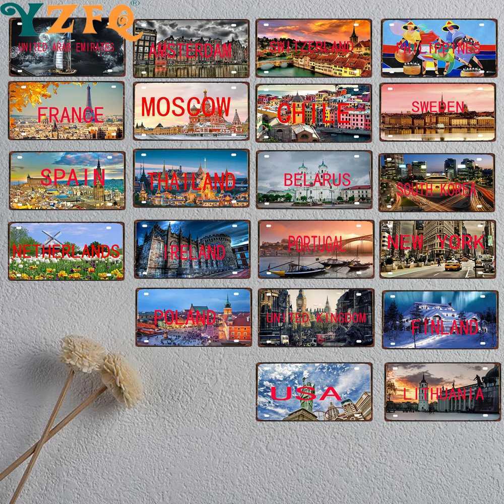 Spain Thailand France Chile City Metal Sign Tin PlateTravel Souvenir Vintage Poster Bar Wall Shop Home Decor 6x12 Inch DC-0109BM251114-image-1084653145