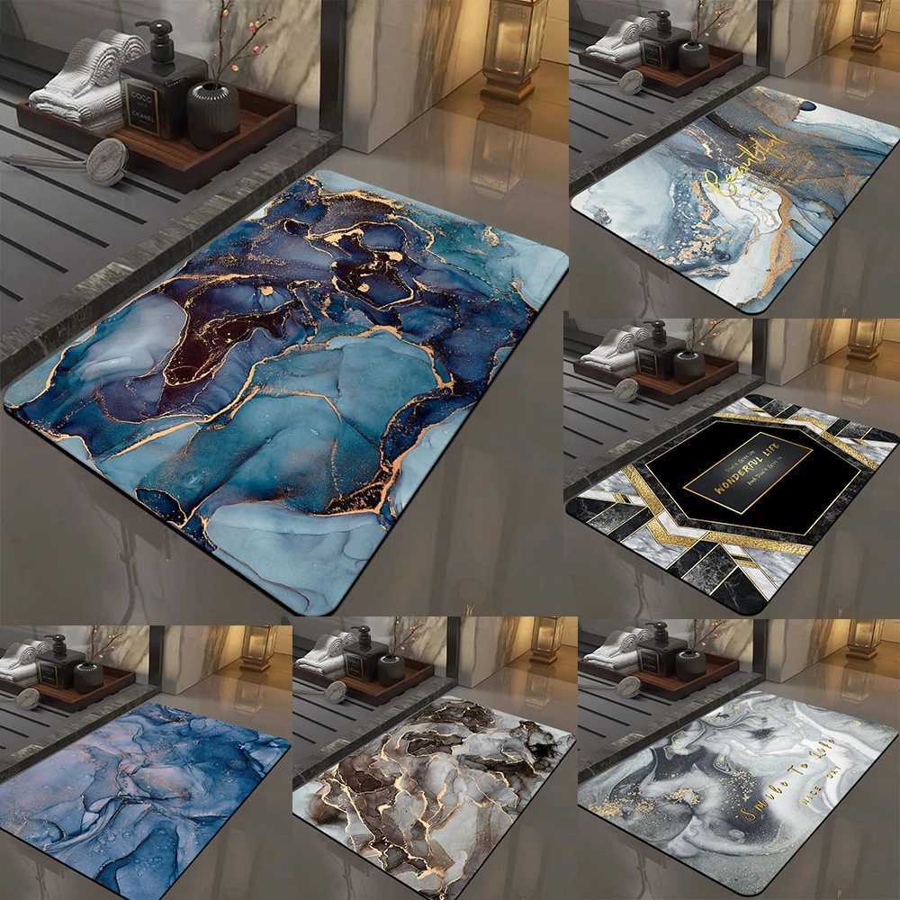 1pc Modern Marble Printed Diatom Mud Carpet Absorbent Quick-drying Bathtub Mat Doorway Decorative Entrance Bathroom Accessories C251114-image-1084690494