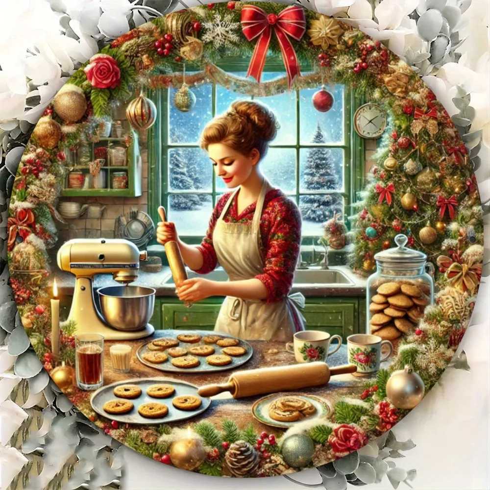 Perfect Christmas Kitchen 2D Metal Wall Sign Flat Printed Circular Iron Decor Hanging Art for Bars Cafes Clubs - 1pc 8M251114-image-1084652185