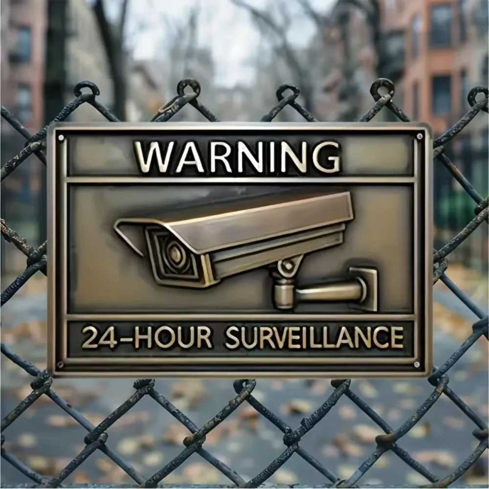 SurveillanceGuardPro Vintage Iron Sheet Painting Surveillance Sign Durable Tinplate with Camera GraphicM251114-image-1084651349