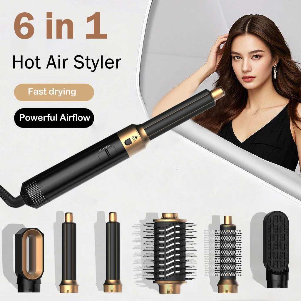 Professional 6 in 1 Hair Air Styler-Volumizing Blow Dry Brush for Straightening Curling Perfect Gift for HerT251114-image-1084581822