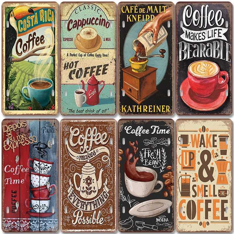 Coffee Licenses Plate Vintage Metal Tin Signs Retro Coffee Time Metal Plaques for Cafe Kitchen Living Room Home Wall Art DecorM251114-image-1084653180