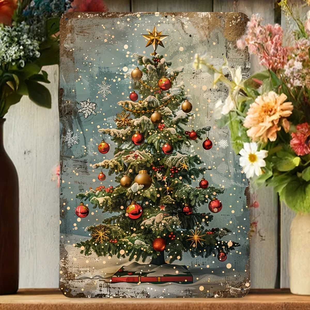 Vintage Christmas Tree Metal Sign 8x12 inches rust-proof and waterproof suitable for indoor and outdoor decoration home officeM251114-image-1084653975