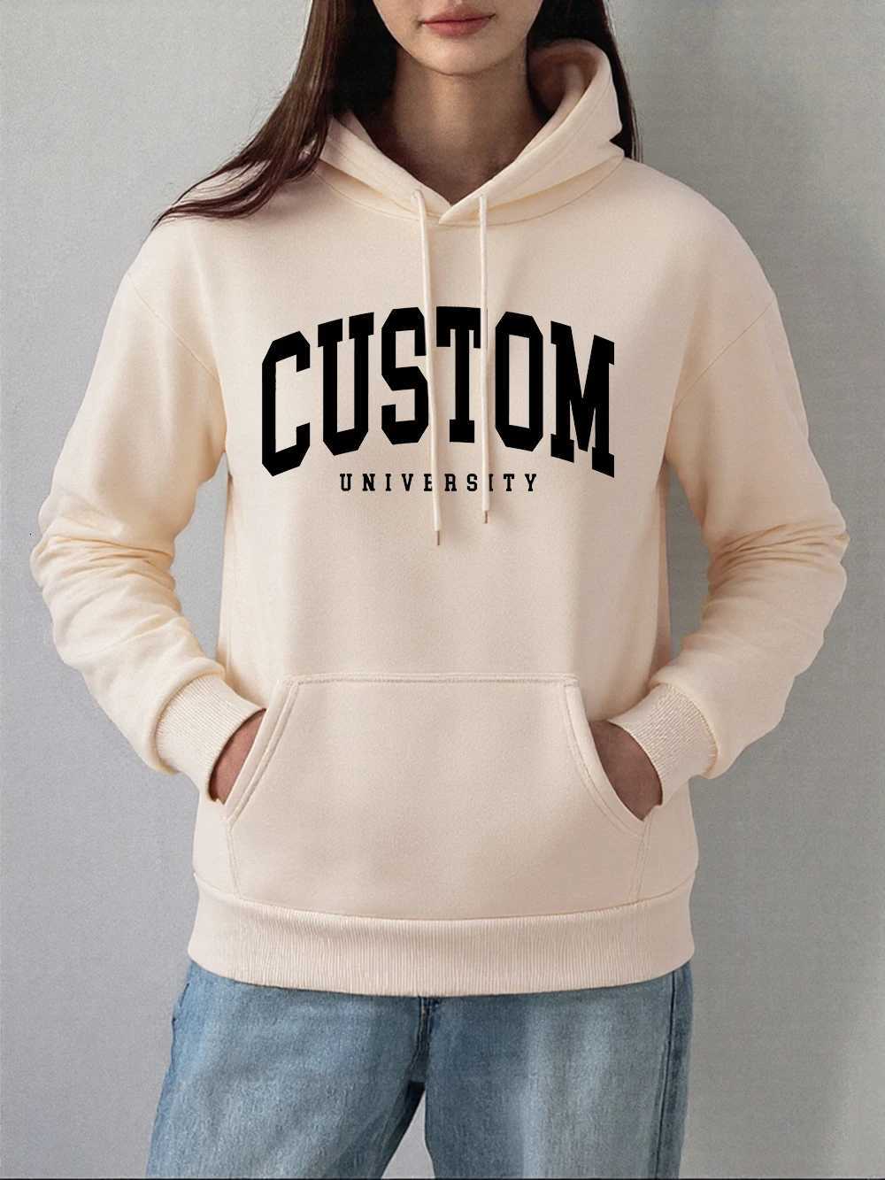 Custom University Printed Hoodies Women Basics Pocket Sweatshirts Autumn Fleece Warm Pullovers Comfortable Casual Womans ClothesT251114