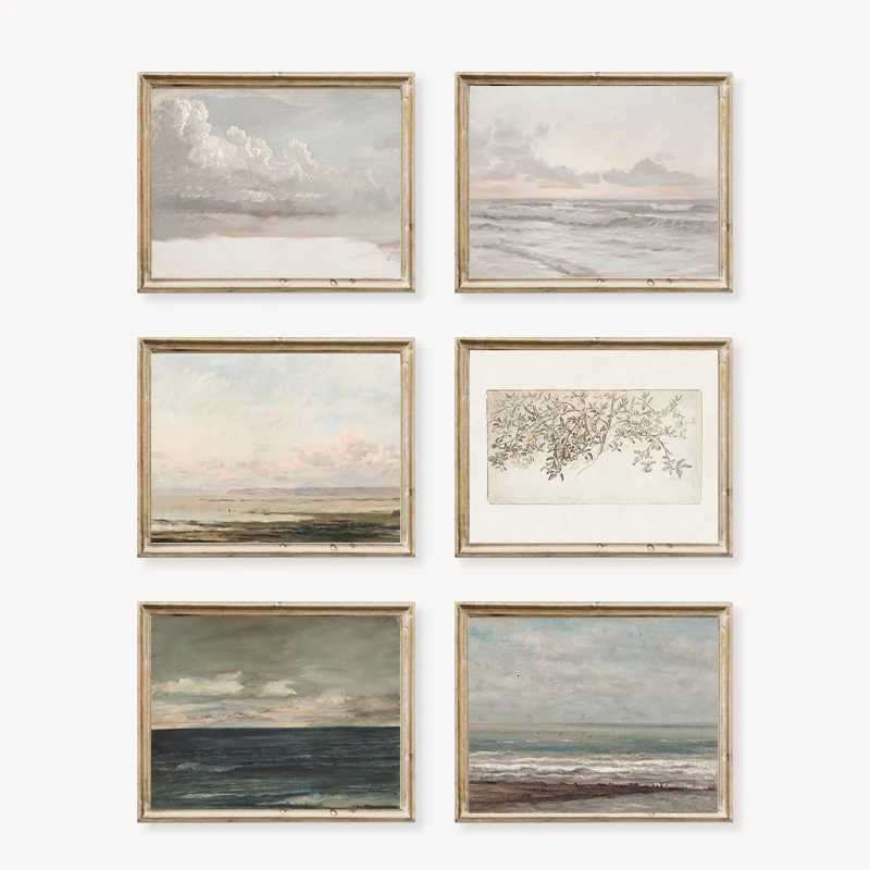 Inky Seascape Vintage Oil Painting on Canvas Poster Shoreline Coastal Landscape Prints Reproduction Pictures Home Wall Art DecorM251114-image-1084653018
