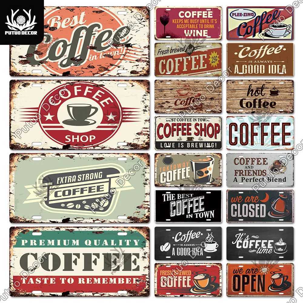Putuo Decor Coffee Metal Sign Licenses Plate Plaque Metal Vintage Tin Sign Decoration for Cafe Kitchen Club Home Wall DecorM251114-image-1084651373