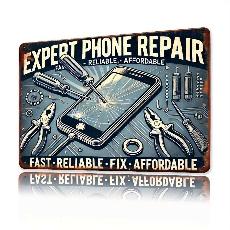 Room Decor Mobile Phone Repair Wall Sign Hangings Metal Iron Vintage Poster Painting for Bathroom/Kitchen/Dining Room/BedroomM251114-image-1084650960
