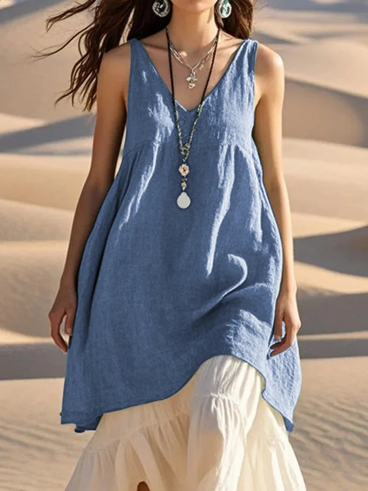 Womens summer bohemian two piece long skirt casual loose Vneck sleeveless beach dress patch work retro womens vest 250409Z