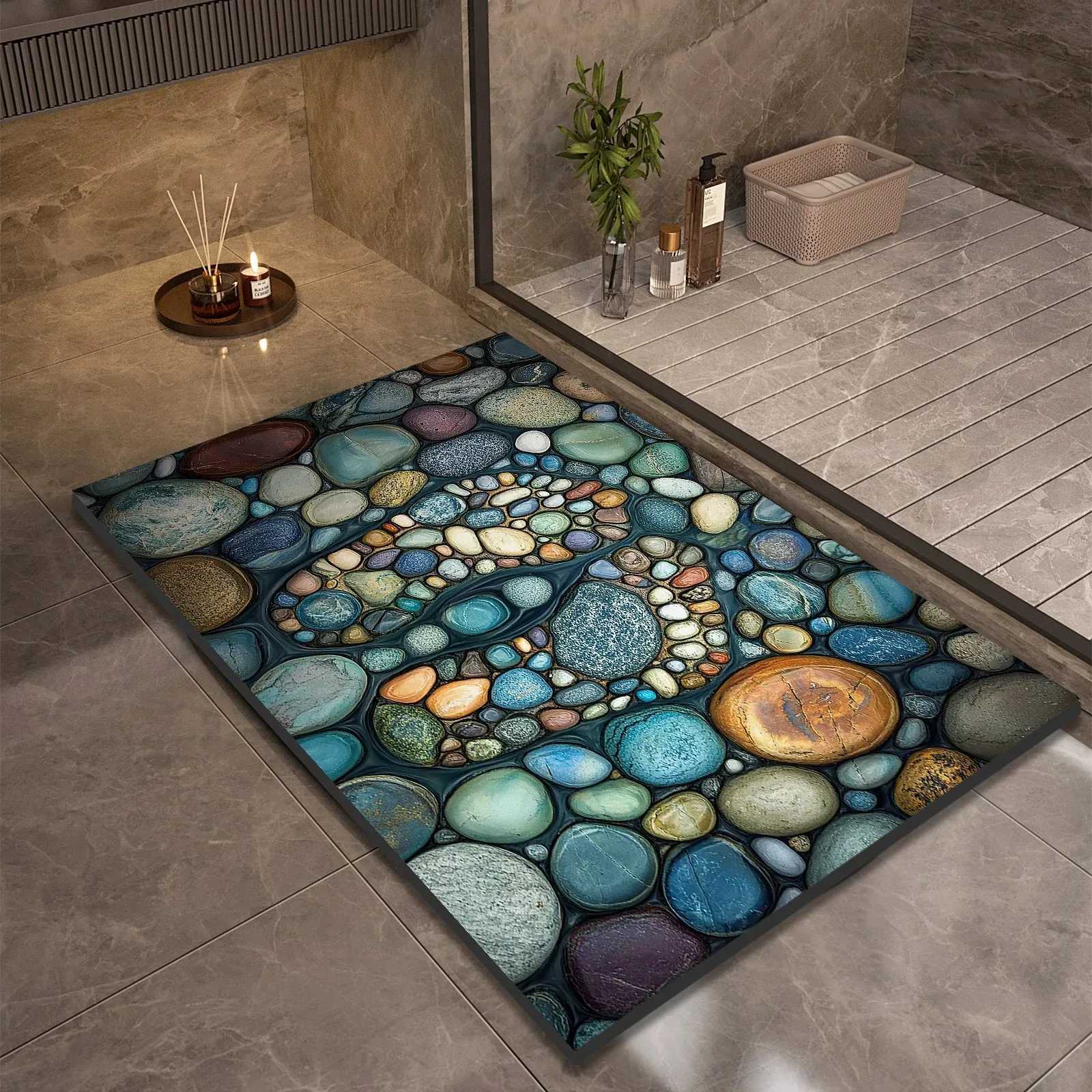 Stone Design Diatomite Bath Mat Bathroom Non-slip Shower Foot Mats Absorbent Quick Dry Toilet Rugs Carpet Doormat Washable C251114-image-1084690590
