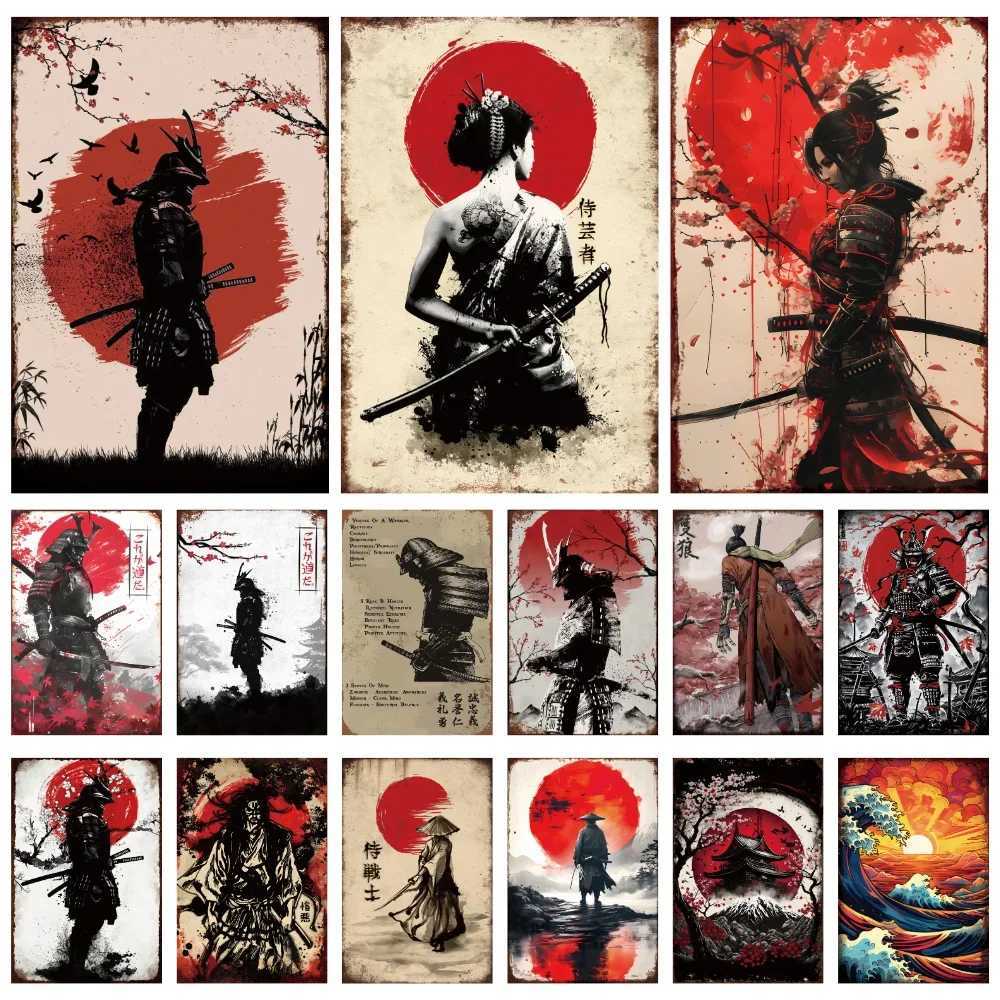 Japanese Samurai Vintage Metal Plate Living Room Decoration Painting Metal Wall Art Plaque Retro Tin Sign Bar Pub Home DecorM251114-image-1084654328