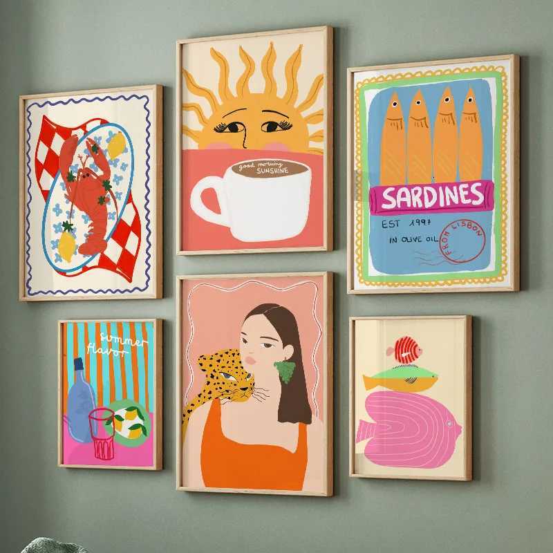 Fashion Girl Leopard Sun Coffee Abstract Posters And Prints Wall Art Canvas Painting Pictures Hotel Bar Living Room Home DecorM251114-image-1084653548