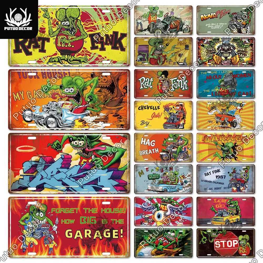 Putuo Decor Rat Fink Motorcycle Metal Sign Licenses Plate Plaque Metal Vintage Decoration for Man Cave Bar Pub Garage Wall DecorM251114-image-1084652061