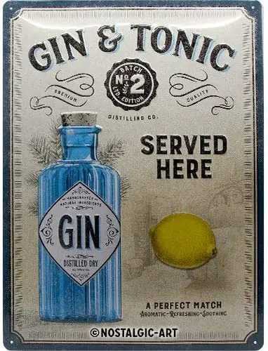 Retro Tin Sign Gin Tonic Served Here Gift Idea for Cocktail Fans Metal Plaque Vintage Design for Wall DecorationM251114-image-1084655233