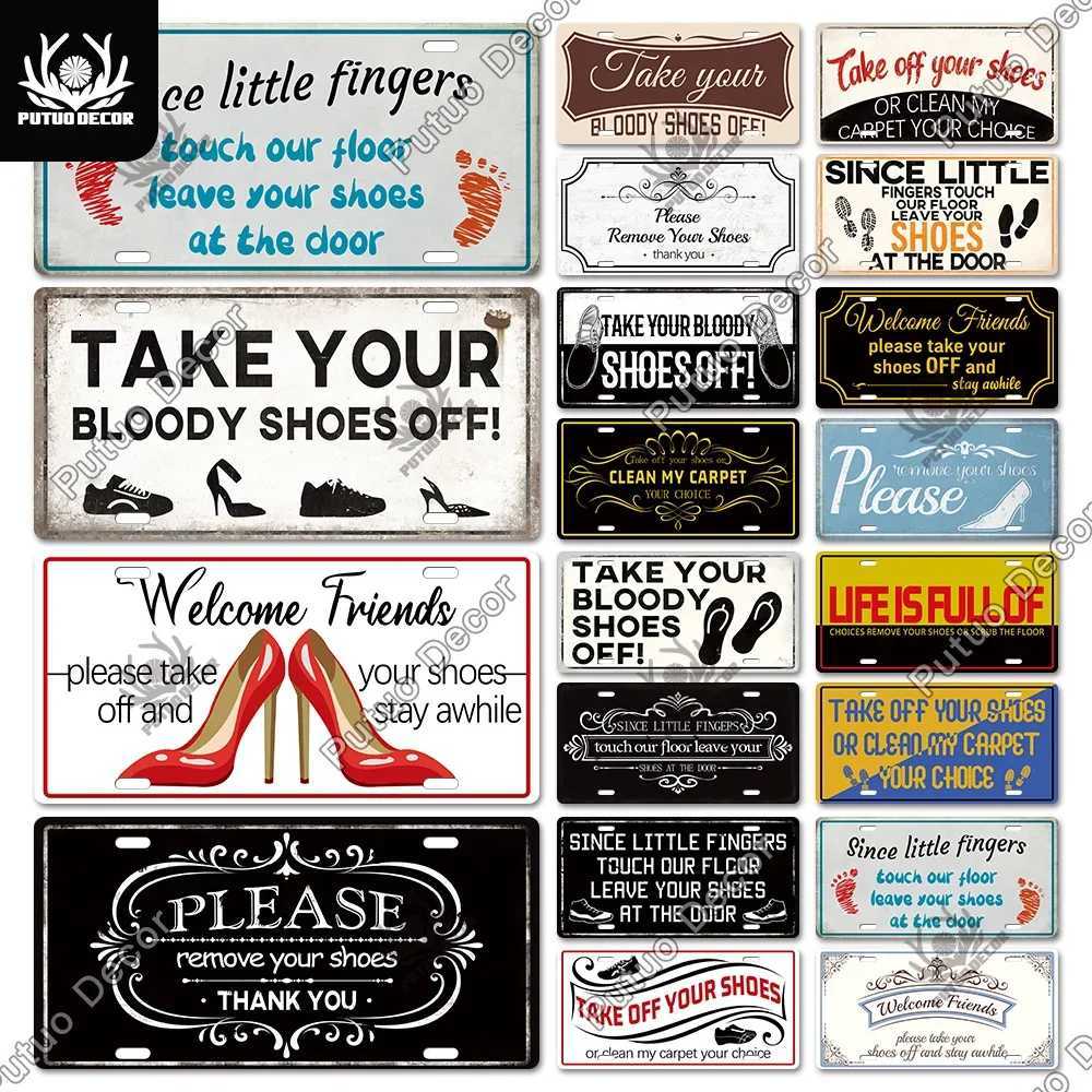 Putuo Decor Take Your Shoes Off Metal Sign Licenses Plate Plaque Metal Vintage Tin Signs for Home Door Living Room Wall DecorM251114-image-1084651569