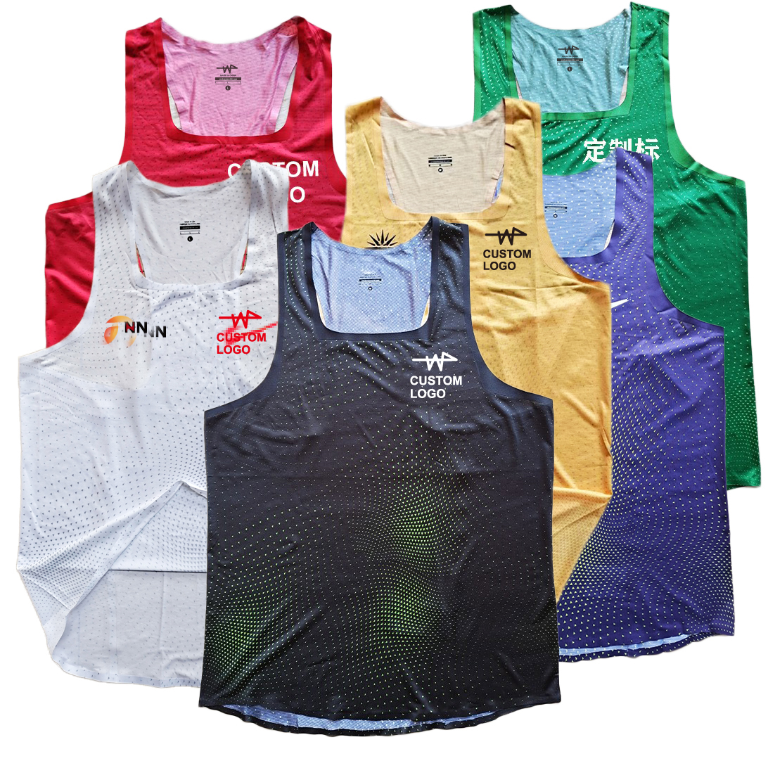 Man Marathon Running Vest Triangle dots Track and Field Athlete Tank Top Elite Runner Singlet Custom logo Suit