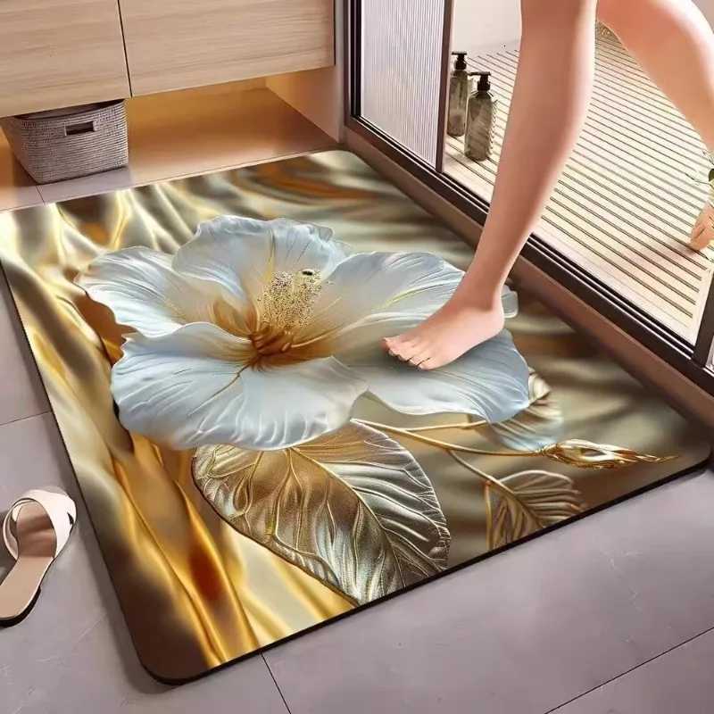 Diatom mud bathroom anti slip floor mat household plant three-dimensional pattern carpet bathroom foot mat absorbent C251114-image-1084690293