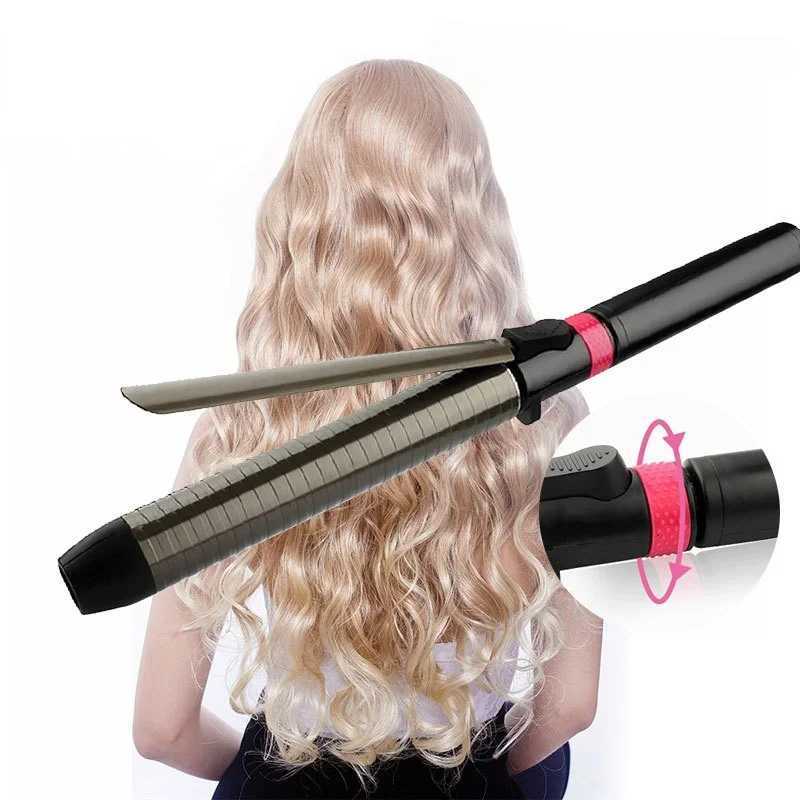 Professional Ceramic Hair Curler Rotating Curling Iron Wand LED Wand Curlers Hair Styling Tools 240V EU SocketT251114-image-1084587136