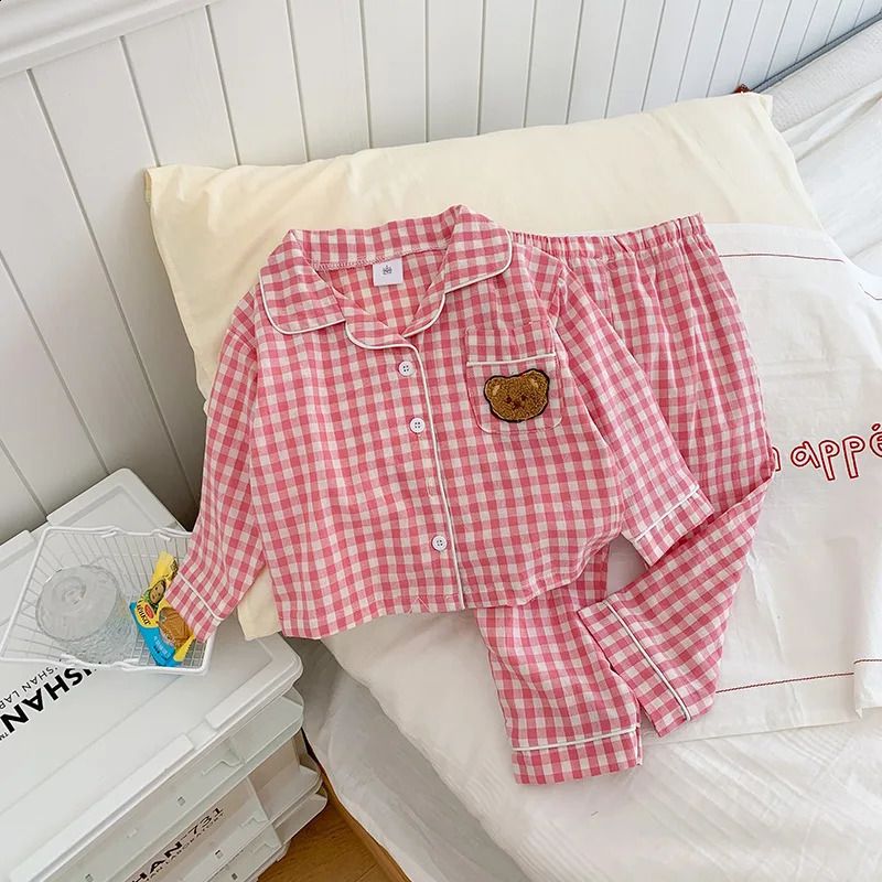 K675 Autumn Kids Clothes Cotton Girls Pajamsa Long Sleeve Boys Bear Sleepsuit Korean Casual Children Pajamas for Kids Sleepwear-image-1084672254
