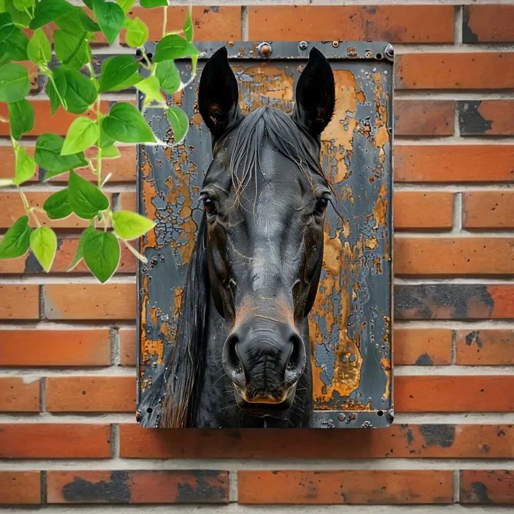 Vintage Majestic Horse Portrait Metal Sign - Rustic Wall Decor for Room Cafe Bar - Seasonal Art PlaqueM251114-image-1084651167