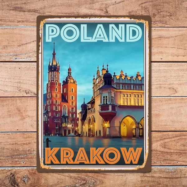 Krakow Poland Metal Tin Sign Metal Sign Home Room Wall Decor Retro Vintage Style Travel Poster Bar/Pub/Man CaveM251114-image-1084653974