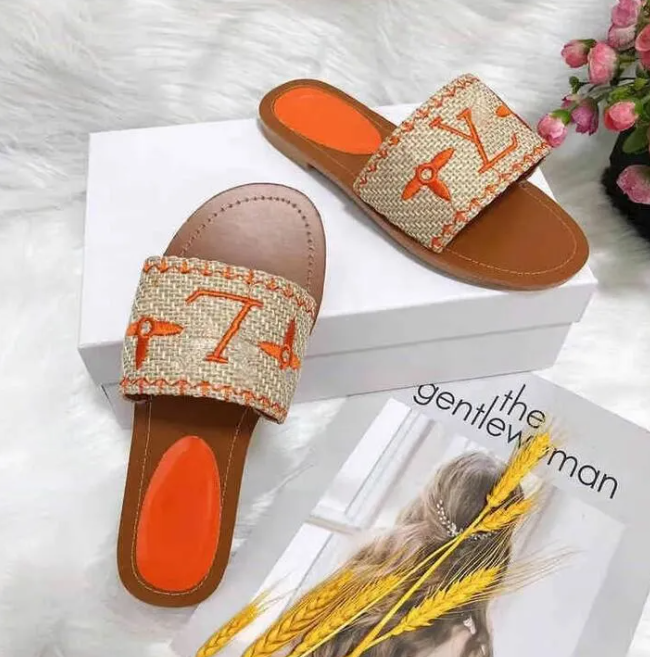 2025 Fashion Designer Luxury New Women's Slippers Red Linen Flat Slippers size36-42 V63