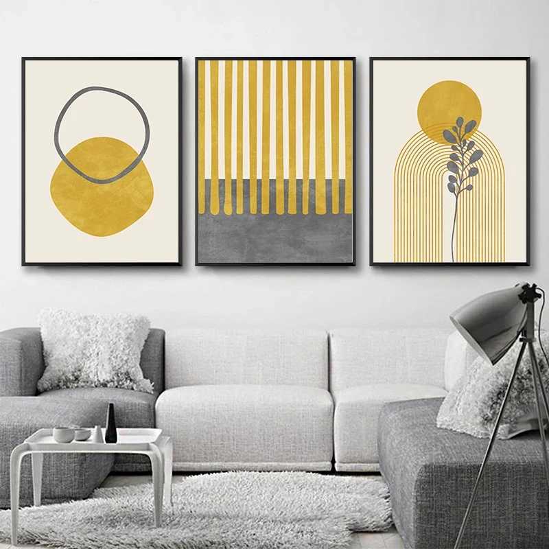Original Minimalist Abstract Painting Posters and Prints Wall Picture Mustard Gray Wall Art Canvas Print for Living Room DecorM251114-image-1084653663