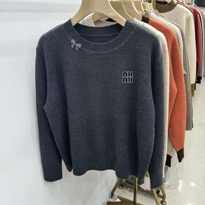 Women's Sweaters designer Knitted new round neck base top loose long sleeved knitted sweater spring and autumn sweater Asian size