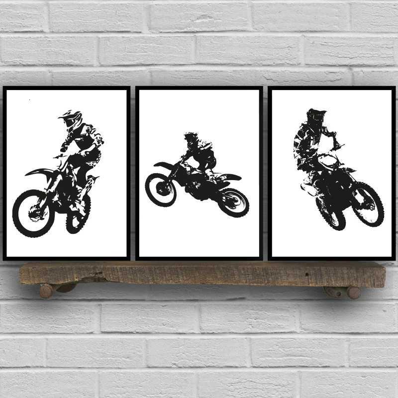 Motocross Rider Posters Canvas Art Prints Black and White Motorcycle Racer Modern Art Painting Boys Room Home Wall Art DecorM251114-image-1084654453