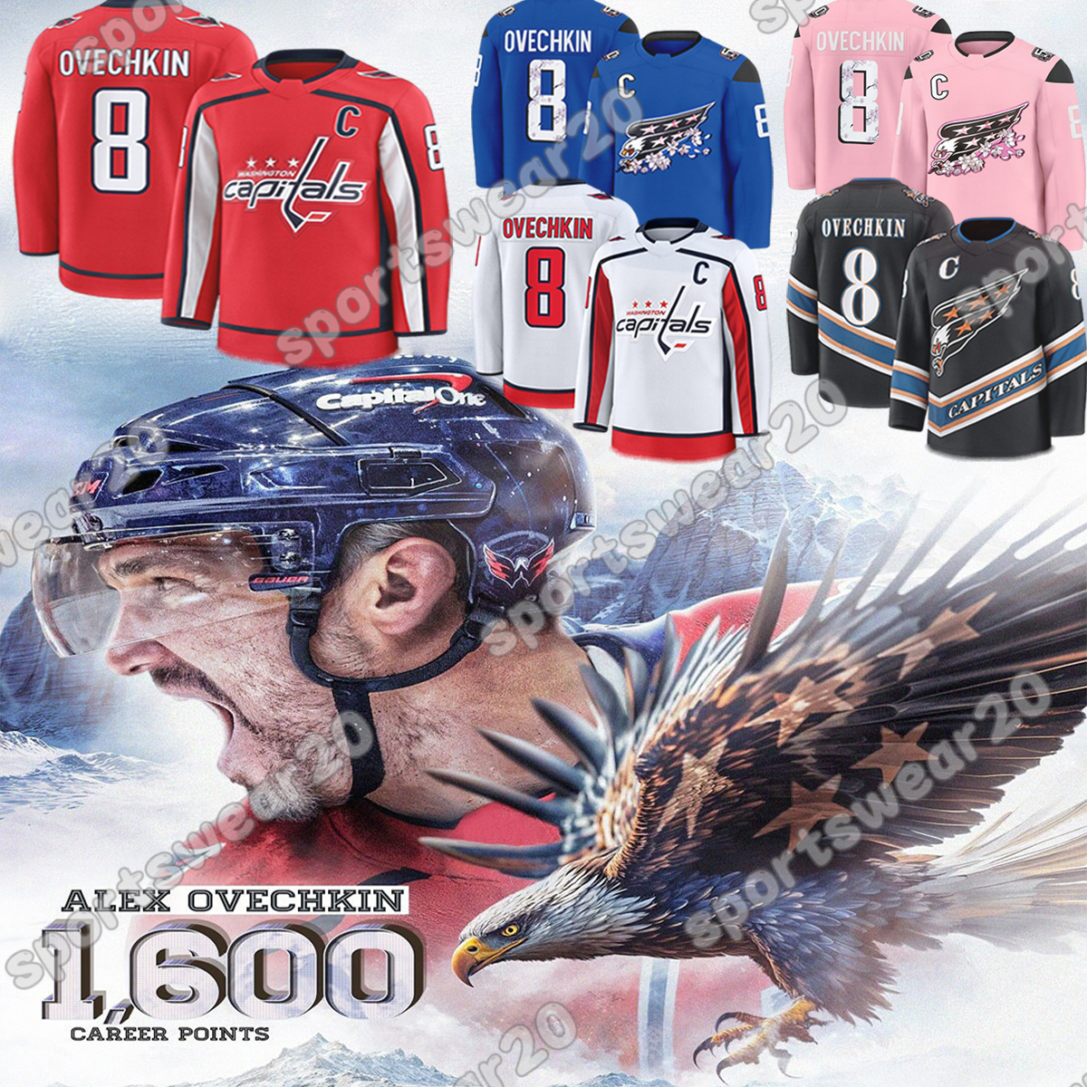 #8 Alex Ovechkin Jersey Washingtons Hockey Jersey Capital Jersey-image-928629624