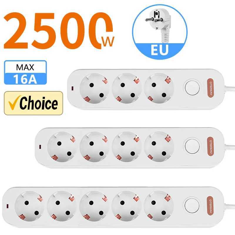 Power Strip EU Plug 3/4/5 Way Outlets Electrical Extension 2m Cord 16A Sockets Independent Control Switches for Home Office L251114DKTH-image-1084591297