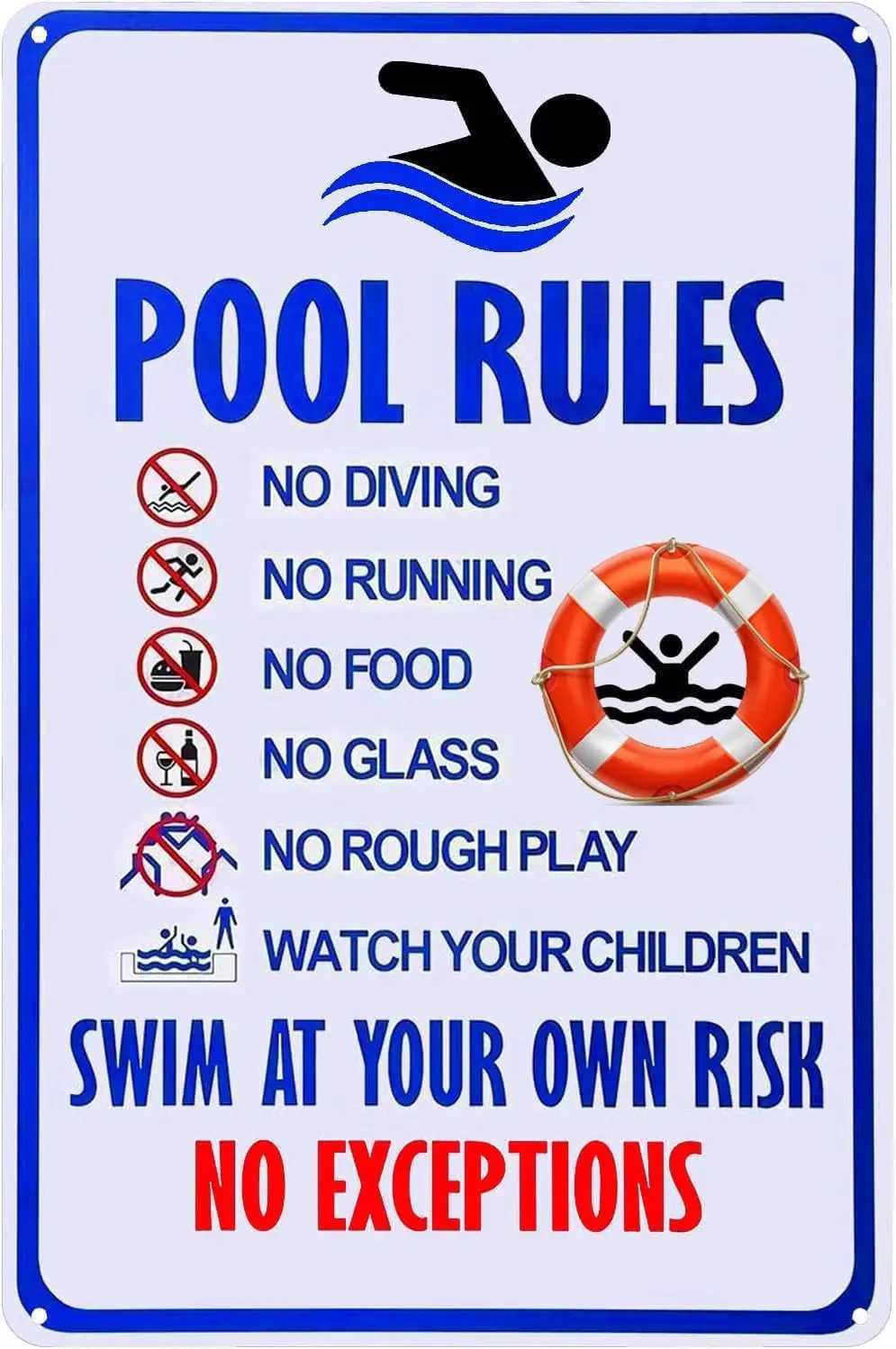 Pool Rules with Their own Risk Swimming Warning Metal Sign wimming Water Park Safety tinM251114-image-1084652162