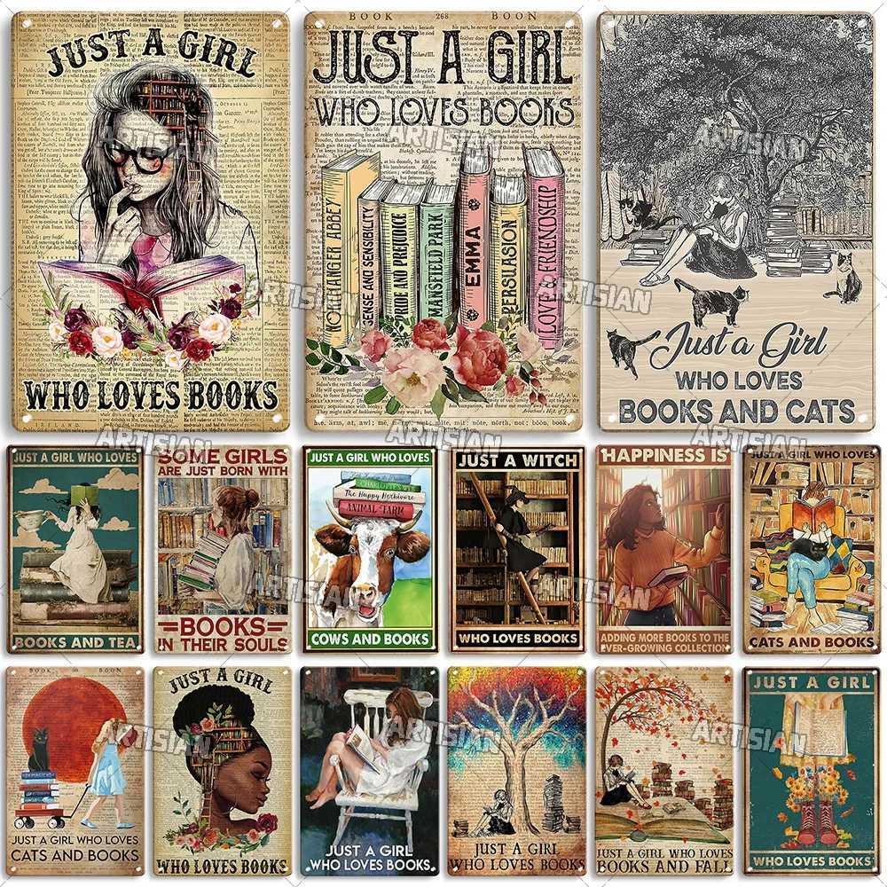 Artisian Reading Metal Poster Read Book Tin Plate Girl Loves Books Decorative Sign Wall Decor Garage Bar Pub Club Hotel KitchenM251114-image-1084655085